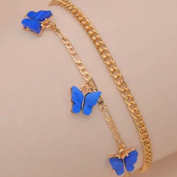 🪴 3for $12 🪴 2pc Blue Butterfly Anklet 🦋 - Picture 2 of 2